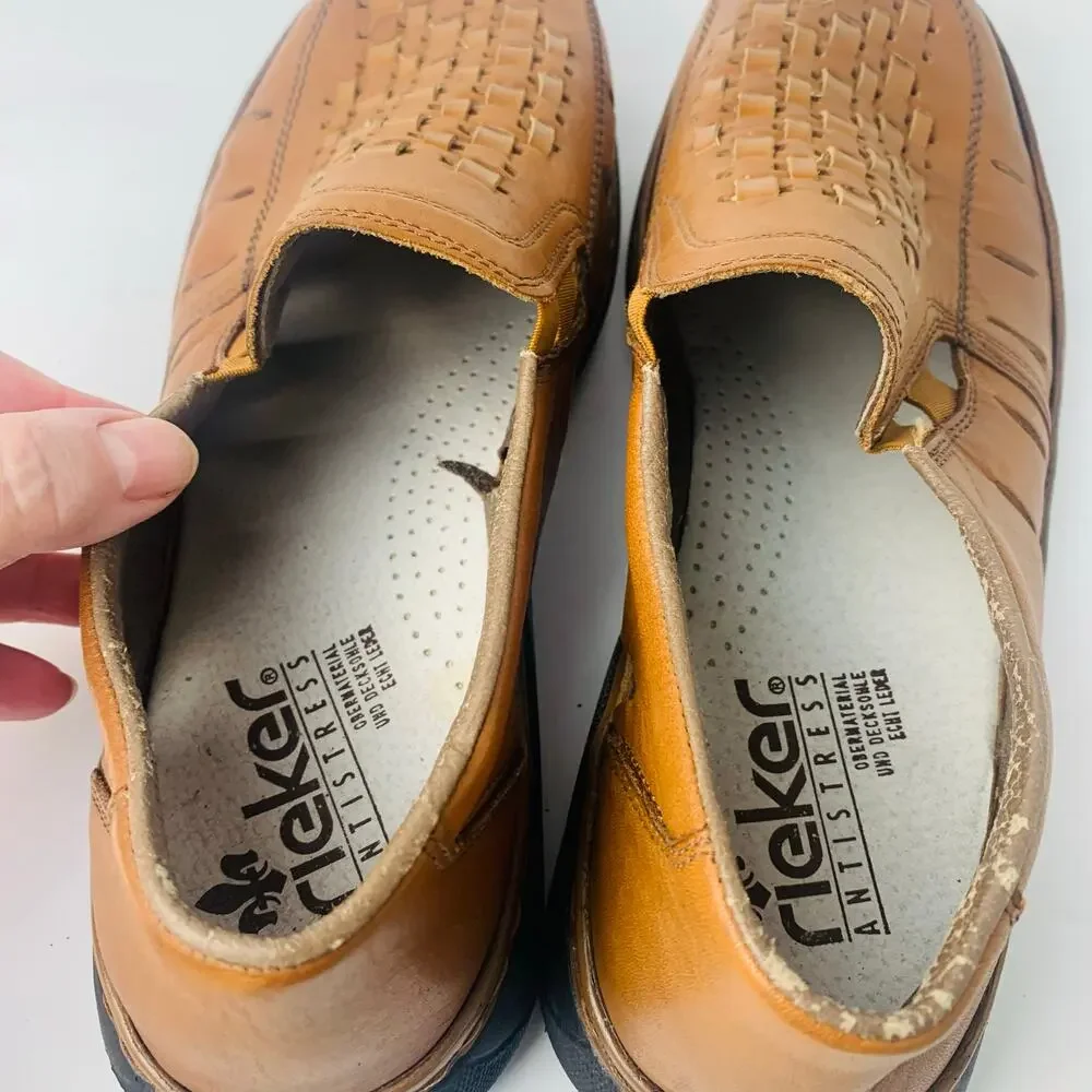 Rieker Mens' Brown Tan Leather Summer Slip On Shoe Size 46 Comfort Lightweight
